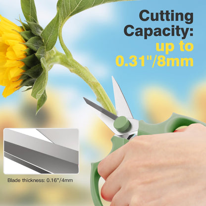 Housolution Flower Scissors, Strong Floral Shears,3PCS Premium Steel Garden Pruning Shears Floral Fruits Leaf Scissors Hand Pruner Snip Trimming Tool for Gardening Flower Arrangement, Green