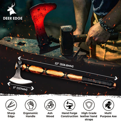 Viking Axe of Ragnar Lothbrok Hand Forged High Carbon Steel Norse Bearded | Camping Hatchet Axe with Genuine Leather Sheath Handcrafted Ash Wood Handle Throwing Tomahawk Viking Gifts for Men