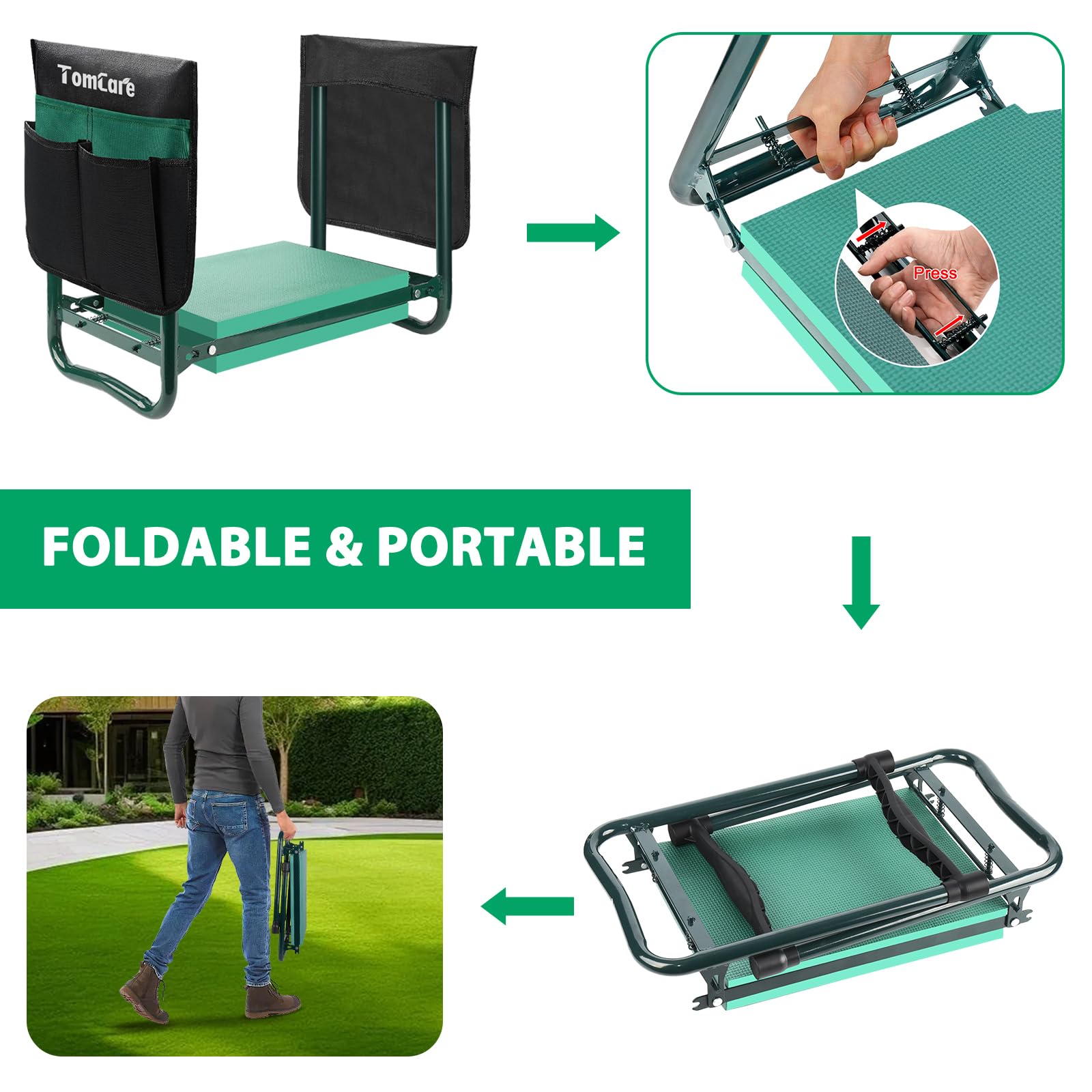 TomCare Garden Kneeler and Seat, 11.12" Kneeling Pad Sturdy Garden Bench