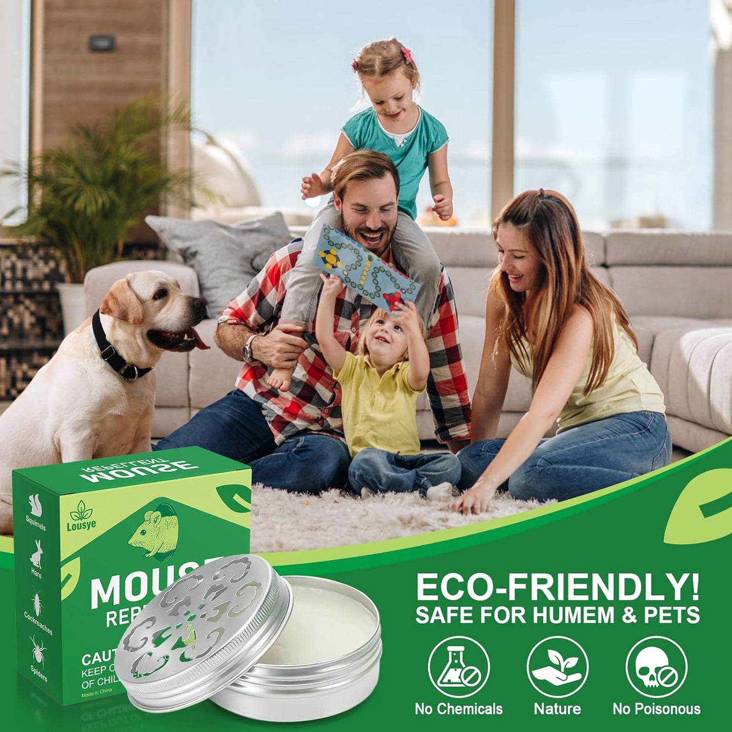 4 Pack Mouse Repellent with Peppermint Oil - Natural Rodent Repellent for 24/7 Protection in House, Car, Garage & Attic,Human & Pet Safe