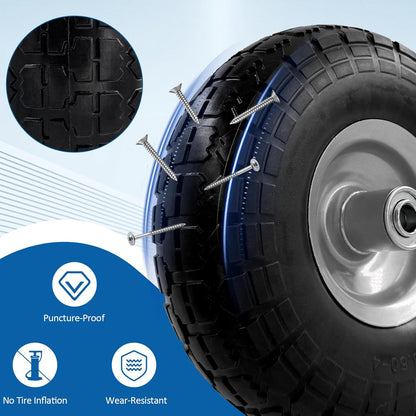 10-Inch 4.10/3.50-4 Tire and Wheel Flat Free, Heavy Duty Solid Replacement Tire with 5/8" Bearings, for Wheelbarrows Hand Trucks Dollies Trolleys Generators, (2-Pack) (Gray)