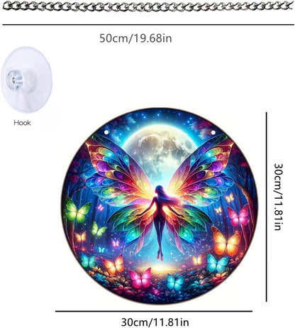 Butterfly Stained Suncatchers for Windows Forest Moon Fairy Hanging Stained Acrylic Panels, Kitchen Bedroom Garden Wall Art Decoration Gifts for Women Mom Grandma Teacher