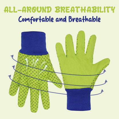 HANDLANDY 4 Pairs Kids Gardening Gloves, Girls Boys Children Garden Work Play Gloves (Green Dot, Medium)