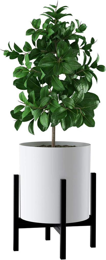 FaithLand Plant Pot 12 inch - Perfectly Fits Mid-Century Modern Plant Stand - Drainage Plug and Drainage Mesh Screen - Matte White