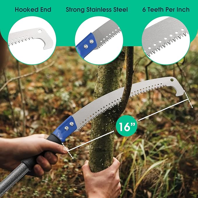 Pole Saw, Manual Pole Saw with 6.5FT Extension Rod for High Branches Tree Trimming Cutting, Long Pole Pruning Pole Saw Cutter for Yard Garden, Stainless Steel Tree Pole Pruner