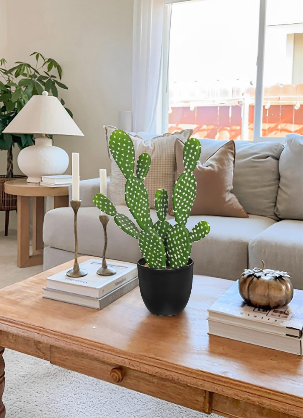DILATATA 16.5" Small Fake Cactus Plant Potted 'Prickly Pear Cactus' Faux Cacti for Home Garden Office Decor Housewarming Gifts