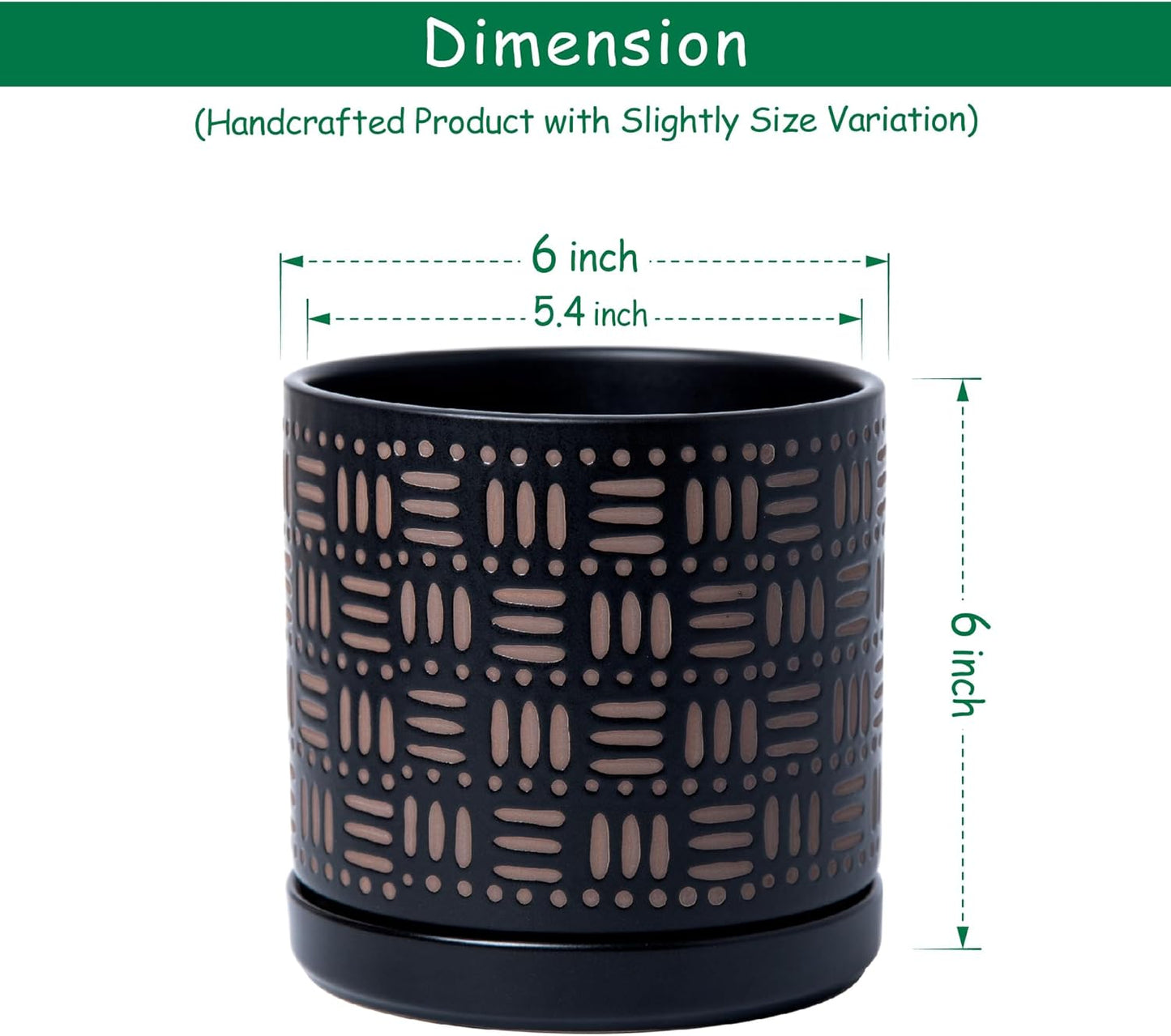D'vine Dev Set of 2 Ceramic Planter Pots with Drainage Hole and Saucer, 6 Inch Plant Pots for Plants Indoor Houseplants, Black, 99-Z-F-2-Y
