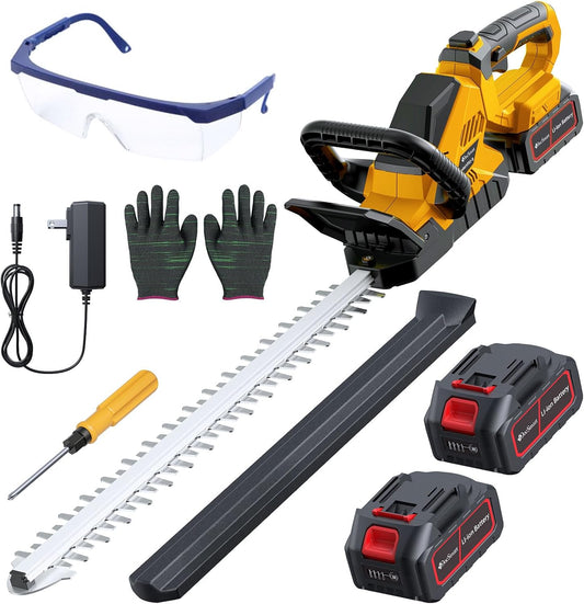 20'' Hedge Trimmer Cordless with 2pcs 4000mAh Battery, Electric Handheld Bush Clipper with