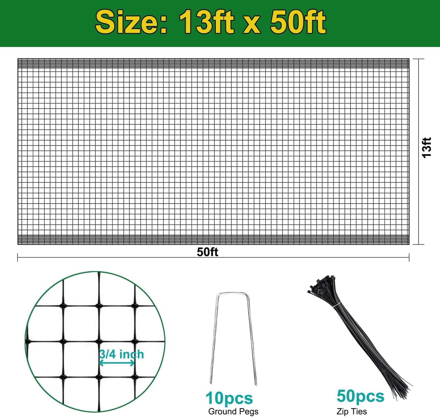 KLEWEE Bird Netting, 13 x 50 FT Heavy Duty Garden Netting for Protect Fruit Trees, Plants and Vegetables from Birds, Deer, Squirrels and Other Animals
