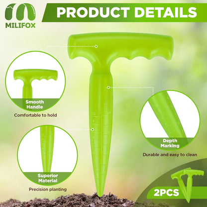 2pcs Seed Planter Tool, 6.9" Dibber Garden Tool, Plastic Seed Dibbler for Planting, Bulb Digger Garden Planter with Handle for Sowing Seeds, Planting, Bulbs, Digging (Light Green)