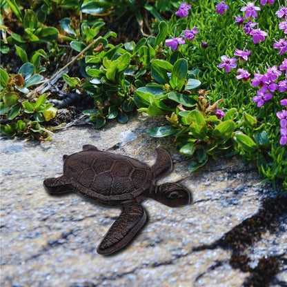 Comfy Hour Antique and Vintage Ocean Collection Cast Iron Ocean Turtle Figurine, Indoor Outdoor Garden Decor, Brown