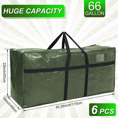 6 Pcs 66 Gallon Large Moving Bags with Zipper and Handles Foldable Storage Duffle Bags Heavy Duty Extra Large Totes for College Dorm Travel Clothes Blankets Bedding Moving (Army Green)