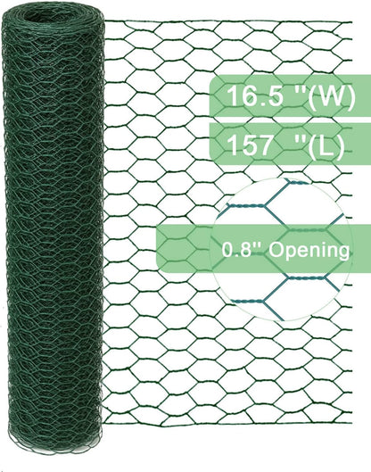 Garden Poultry Green Chicken Wire - 16.5 '' × 157 '' Chicken Wire Floral for Crafts, Garden Fence Animal Barrier, 1 inch Mesh Poultry Netting Fence, Pet/Rabbit/Chicken Wire Fencing