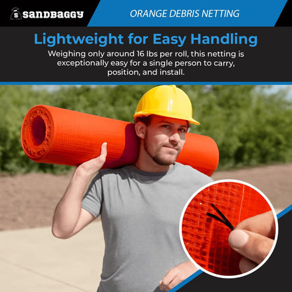 Sandbaggy Fire Resistant Debris & Safety Netting | Orange Construction HDPE Mesh (2, 4 ft x 150 ft)