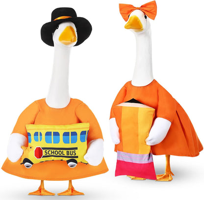 2 Set Halloween Porch Goose Outfit Set for 23'' Plastic Garden Statue Lawn Porch Goose Clothes Costume Accessories for School Outdoor Home Patio Yard Decor(Pencil and Bus)