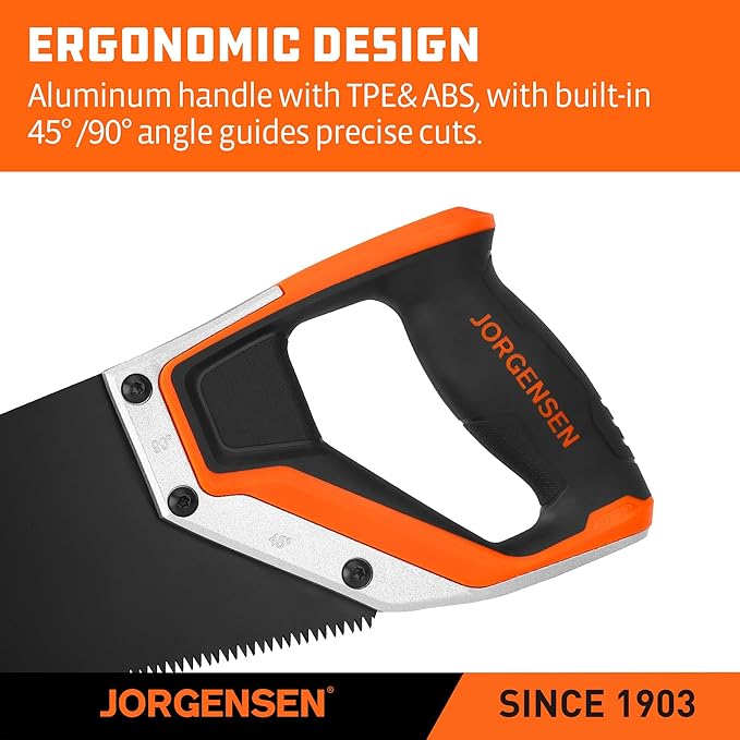 JORGENSEN 15??Hand Saw, Black Coated Coarse Handsaw 8TPI for Wood Cutting, Ergonomic Non-Slip Aluminum Handle for Sawing, Trimming, Gardening, Pruning, PVC