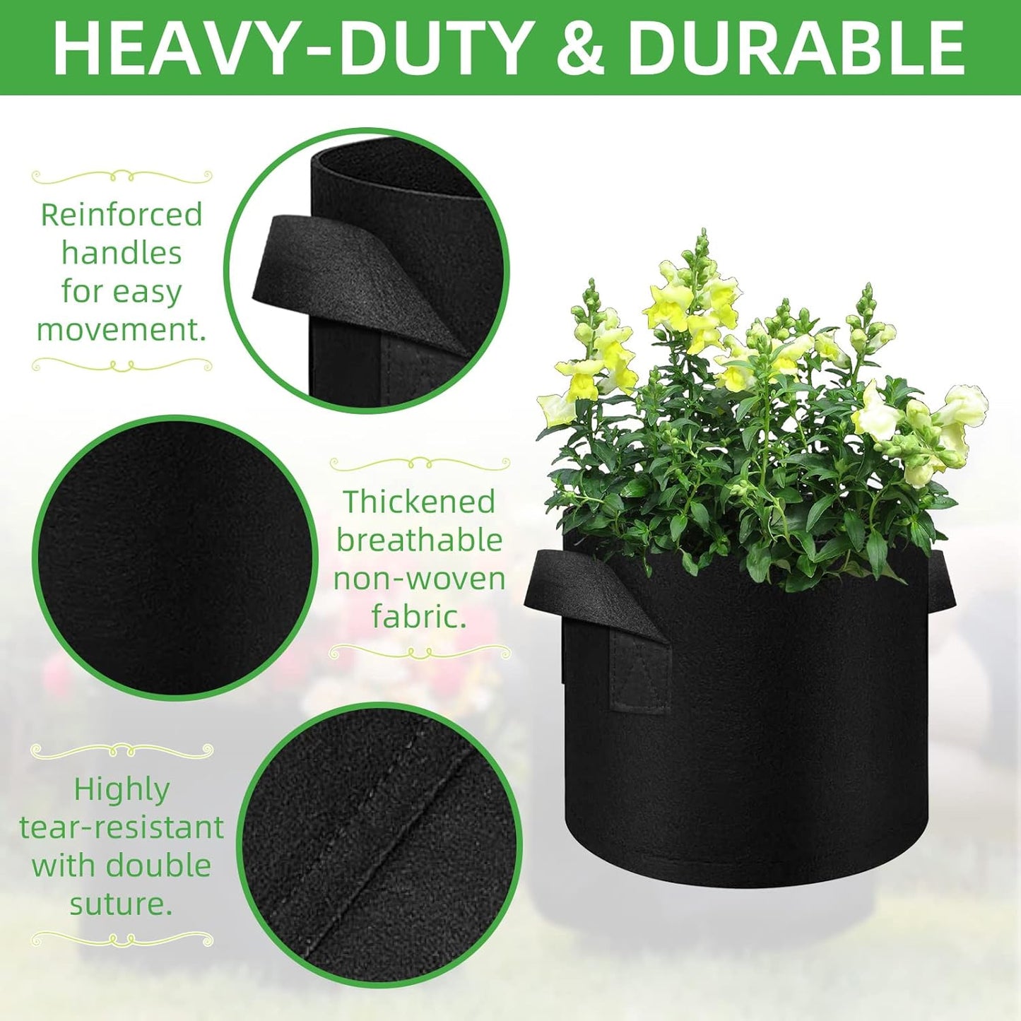 LITLANDSTAR 50 Pack 1 Gallon Plant Grow Bags, Breathable Felt Non-Woven Aeration Fabric Plant Grow Pots, Garden Planting Containers for Nursery Vegetable Flower Grow Bags with Handles (7.1x5.9inch)