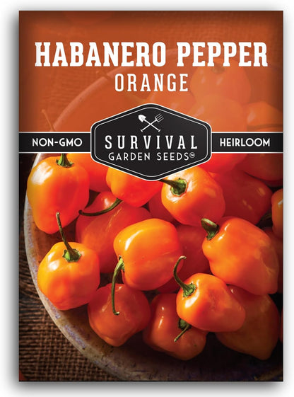 Orange Habanero Pepper Seeds for Planting | Extremely Hot Fruity Chili for Planting | Heirloom Non-GMO Variety for Sauce or Drying by Survival Garden Seeds (1 Pack)