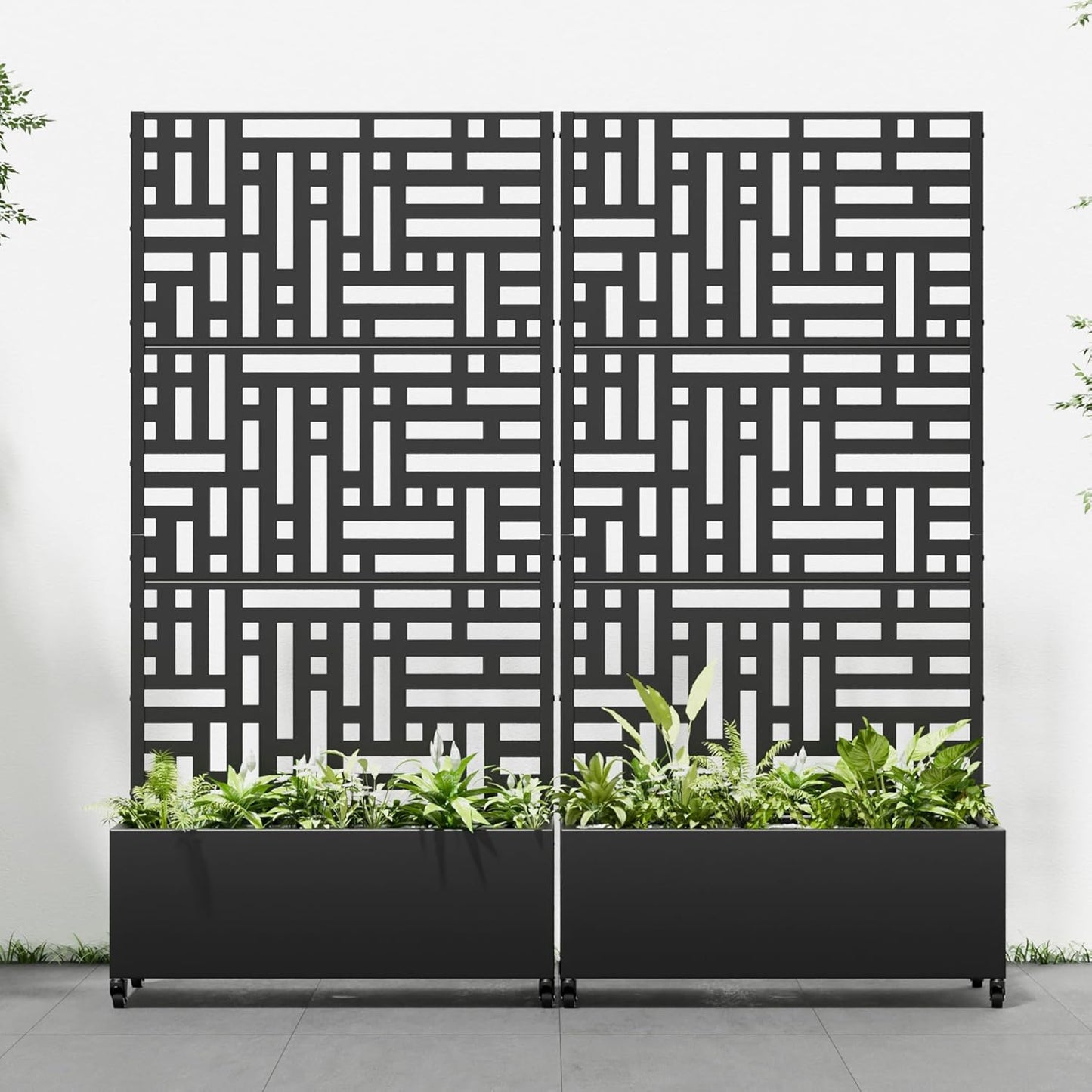 Casaphoria 72"x35" Metal Raised Garden Bed with Trellis(2 Pack), Outdoor Planter Box with Wheels & Drainage Holes for Climbing Plants, Flowers, Elevated Garden Kit with Privacy Screen, Black-Helen