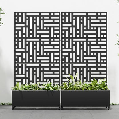 Casaphoria 72"x35" Metal Raised Garden Bed with Trellis(2 Pack), Outdoor Planter Box with Wheels & Drainage Holes for Climbing Plants, Flowers, Elevated Garden Kit with Privacy Screen, Black-Helen