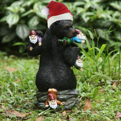 Garden Gnome Figurine Bear Eat Gnomes Statues, Funny Garden Statue for Christmas Outdoor Decoration