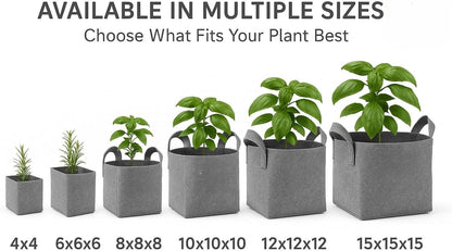 Square Geo Fabric Grow Bag 400 GSM Durable Breathable UV Resistant Reusable Plant Container for Herbs, Vegetables Flowers Space Saving Gardening Pack of 2 (Green, 15 inch) (Light Grey)