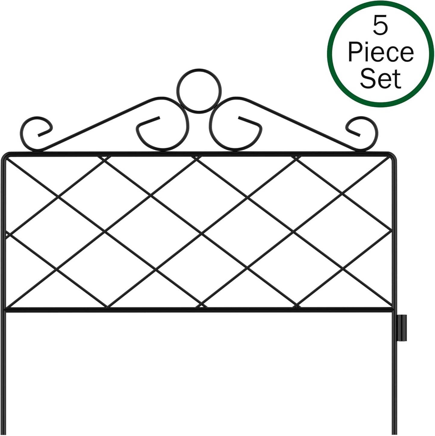 Metal Garden Fencing- Set of 5 Panels for Decorative Edging Flower Beds & Landscaping- Interlocking, Flexible, Azalea Design in Black by Pure Garden