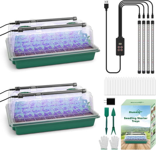 BlumWay Seed Starter Tray with Grow Light,80-Cells Seedling Tray with Humidity Dome/Indoor Grow