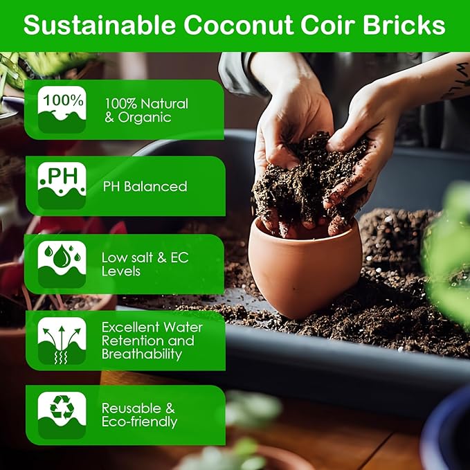 J6&H6 4 Pack Natural Organic Coco Coir Bricks for Plants,Coconut Soil with Low EC Value and PH,Easy to Expand Coconut Coir Bricks Potting Soil,Suitable for Garden Planting Flowers and Vegetables