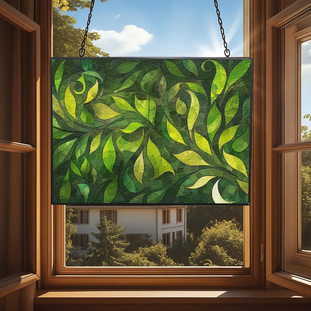 Personalized Rectangle Green Grass Stained Glass Window Hanging Sun Catcher Halloween Haning Ornament Decoration Christmas Birthday Gifts for Lover Friends Mothers Day
