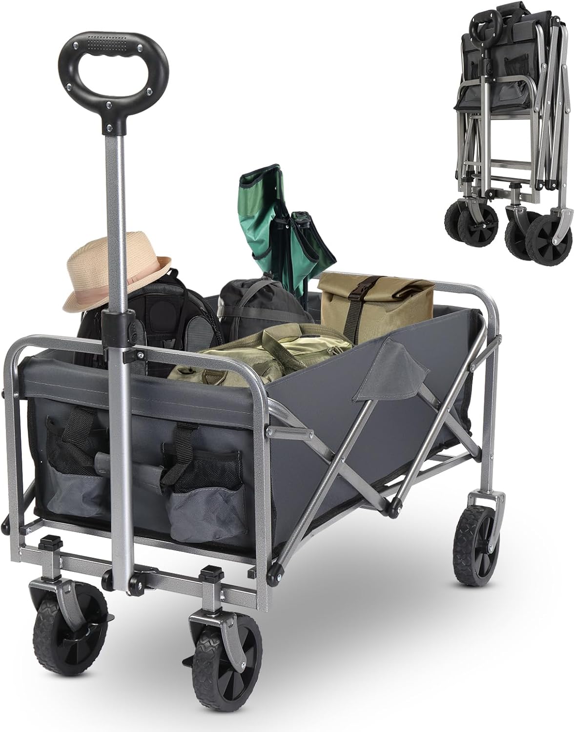 Collapsible Beach Wagon with Big All-Terrain Wheels for Sand, Grocery Shopping, Park Picnic, Camping, Beach Trip