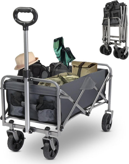 Collapsible Beach Wagon with Big All-Terrain Wheels for Sand, Grocery Shopping, Park Picnic, Camping, Beach Trip