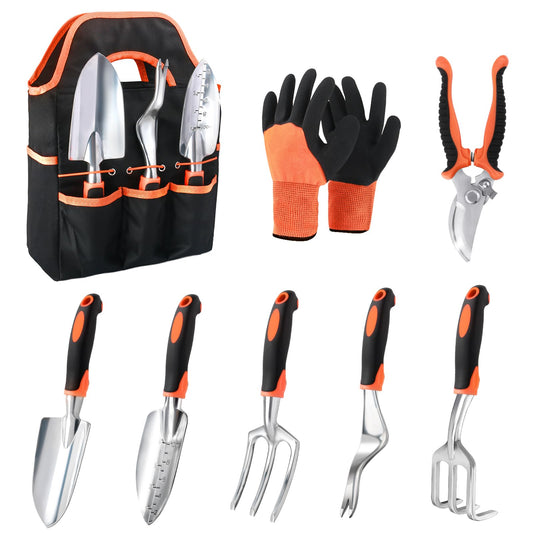 Garden Tools Set, 8 Piece Gardening Tools Set with Non Slip Ergonomic Handle, Heavy Duty Garden
