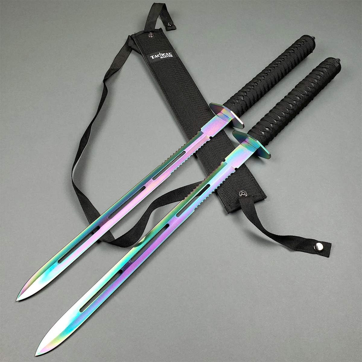 25" Twin Fixed Blade Machetes Set. Spear Style Stainless Steel Blade. for Camping, Hunting, Outdoor Activit Use, Collection, Gift (Rainbow)