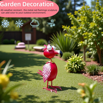 Metal Flamingo Decor Garden Staute Outside - Art Red Flamingos Yard Art Outdoor Garden Sculptures for Patio Backyard Porch Decoration, Gifts for Mom