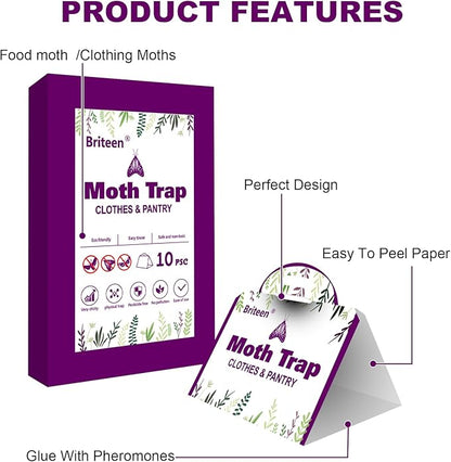 Pantry Moth Traps 10-Pack Safe and Effective for Food and Clothing- Glue Traps with Pheromones for Wool Closet Carpet Food and Cupboard K07