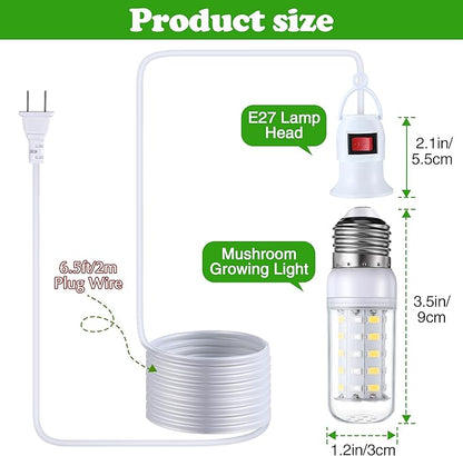 Meonum 2 Pack LED Mushroom Grow Light, Dual Spectrum Grow Light with 4.9 ft Extension Cord, 360° Hanging Mushroom Growing Lamp with White Blue LEDs for Indoor Plants