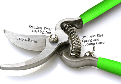 Garden Guru Classic Bypass Pruning Shears Clippers – Heavy Duty Forged Steel Garden Pruners – Safety Lock – Non Slip Comfort Grips – Cuts up to 1” – Professional Bypass Pruners for Gardening (2 Pack)