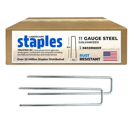 Sandbaggy USA Made 6-inch Landscape Staples - Garden Stakes - Landscaping Fabric, Netting, Sod, Artificial Turf (Standard (Galvanized), 500)