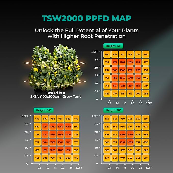 MARS HYDRO TSW2000 Led Grow Light 300 Watt Dimmable Daisy Chain Full Spectrum Growing Lamps for Indoor Plants Seeding Veg Bloom Light for 3x3/4x4ft Coverage