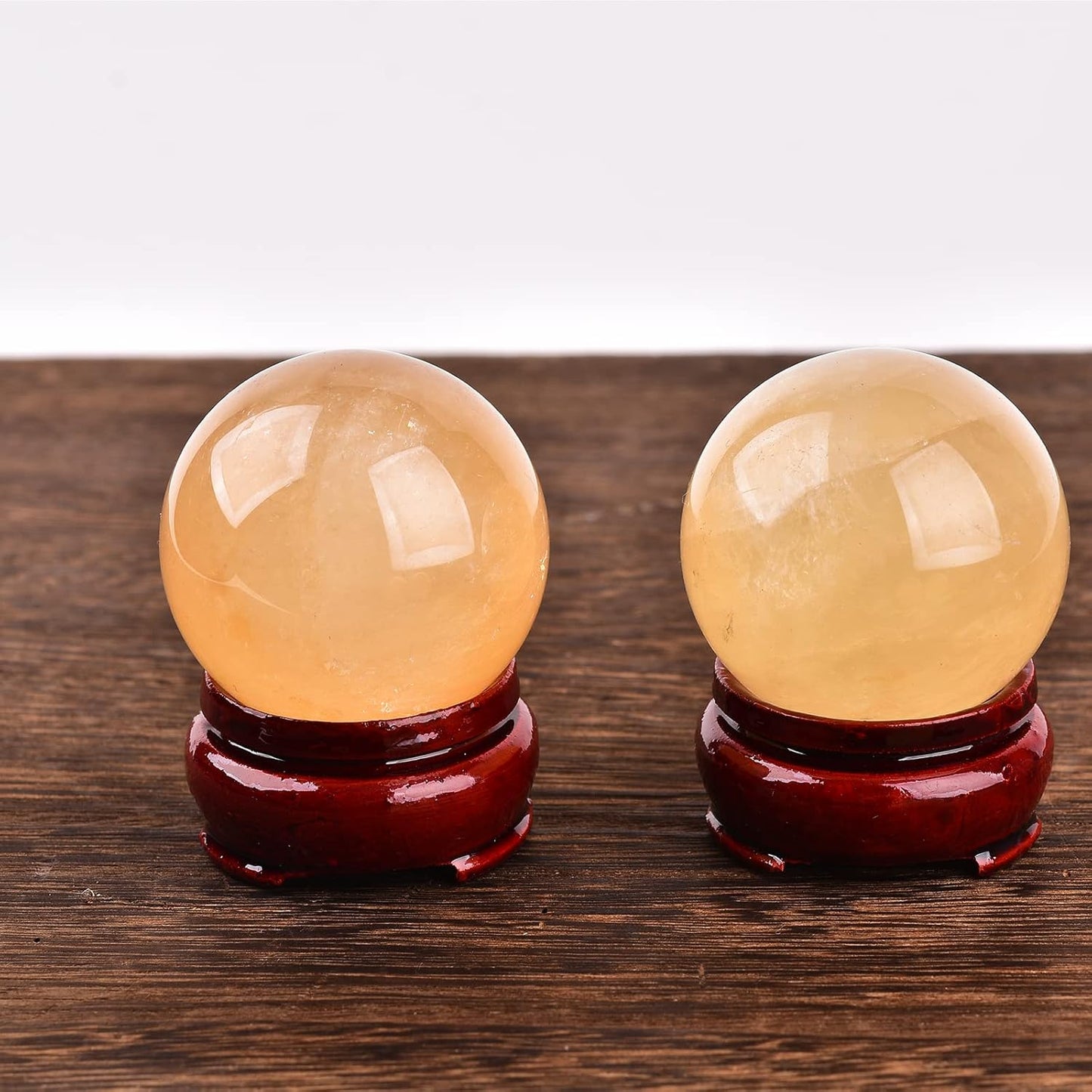JIC Gem 2inch Natural Orange Calcite Healing Quartz Crystal Sphere Gemstone Ball with Wood Stand for Fengshui Healing and Decoration