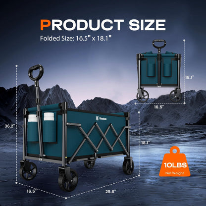 Navatiee Portable Foldable Collapsible Wagon with Wheels, 220lbs Weight Capacity Utility Grocery Shopping Cart, Lightweight Mini Folding Wagon for Outdoor, Blue
