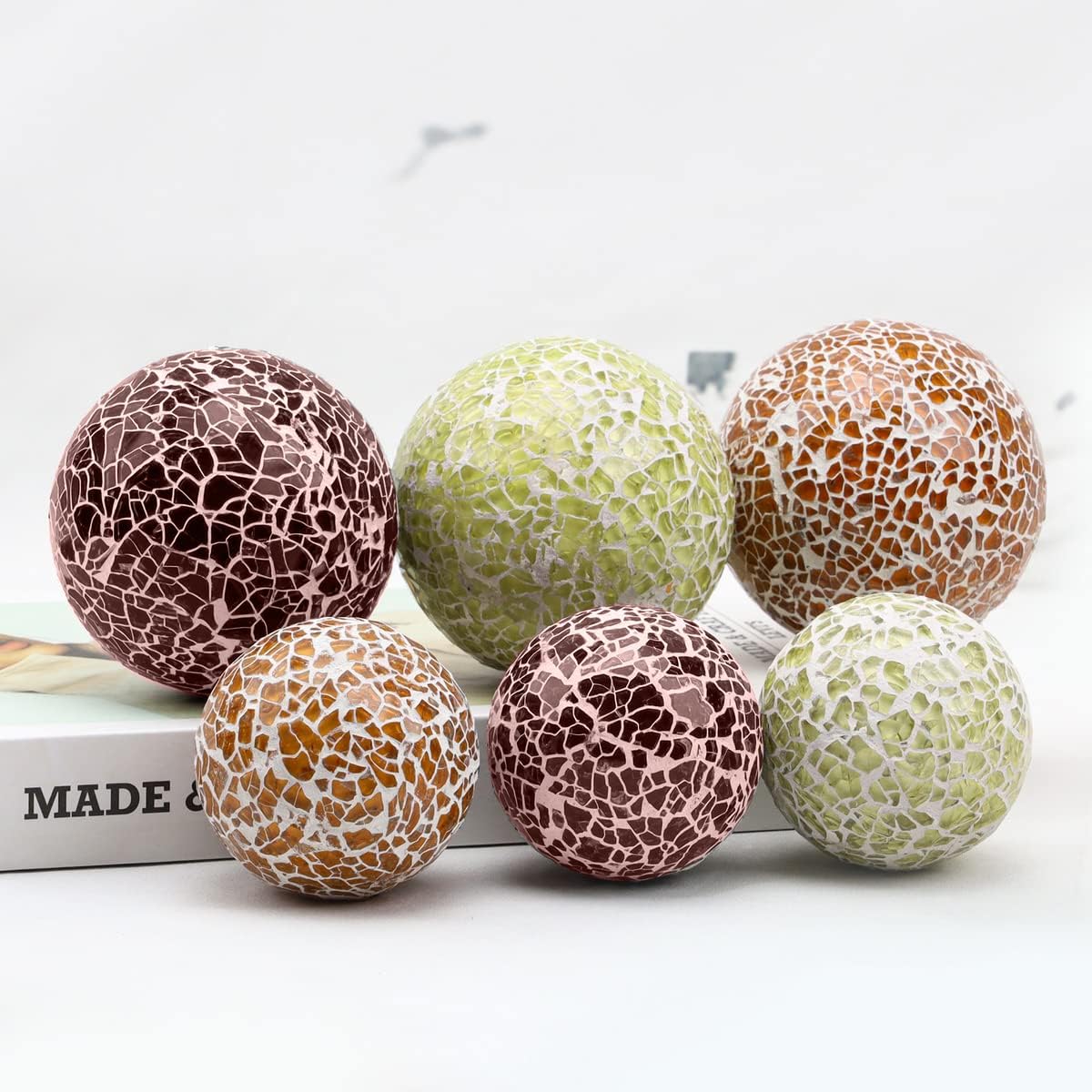 6 PCS 2.5inch Glass Mosaic Sphere Balls Round Christmas Table Bowls Vases Centerpieces Set Decorative Orbs Living Room Festival Table Party Wedding Dining Home Tray Solid