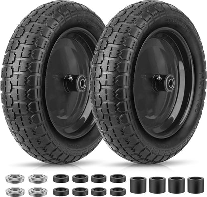 TICONN 4.80/4.00-8 Tire, 14.5" Flat Free Wheelbarrow Tire and Wheel, Solid Replacement Tires, 5/8" 3/4" Bearings, Universal Fit 4.80/4.00-8, 3.50/3.00-8, 4.00-6 (14.5" Black, 2PK)