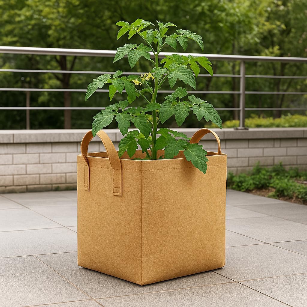 Square Geo Fabric Grow Bag 400 GSM Durable Breathable UV Resistant Reusable Plant Container for Herbs, Vegetables Flowers Space Saving Gardening Pack of 2 (Green, 15 inch) (Camel)