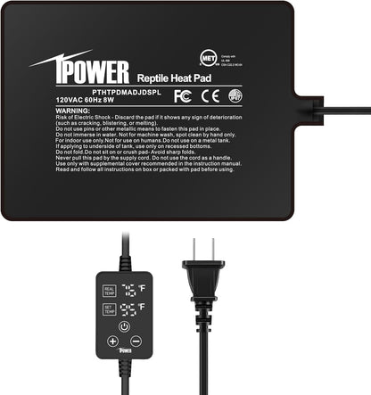 iPower 6 by 8 Inch 8W Reptile Heating Pad with Adjustable Thermostat, Under Tank Warmer Terrarium Heat Mat for Turtles/Snakes/Lizards/Frogs, and Other Reptiles