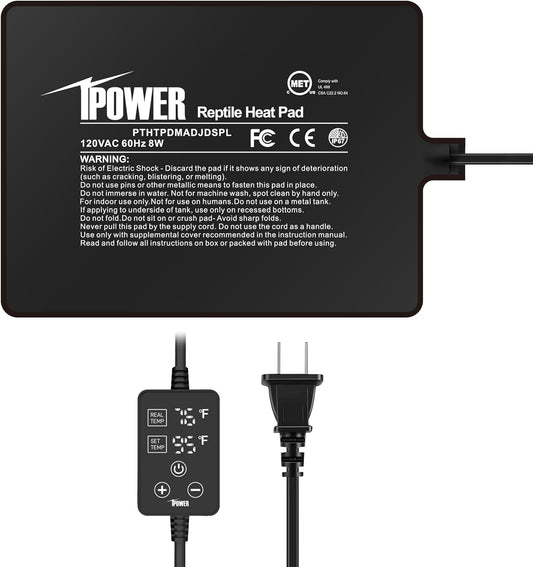 iPower 6 by 8 Inch 8W Reptile Heating Pad with Adjustable Thermostat, Under Tank Warmer Terrarium Heat Mat for Turtles/Snakes/Lizards/Frogs, and Other Reptiles