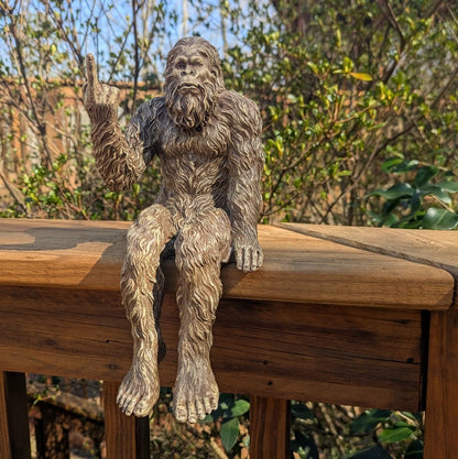 John Bernard & Company Bigfoot The Rude ‘Flipping The Bird’ Sasquatch Yeti Statue/Figurine Indoor/Outdoor Sculpture for Patio, Deck, Home, Office 10 in H Shelf Sitter Figurine (Stonewash)