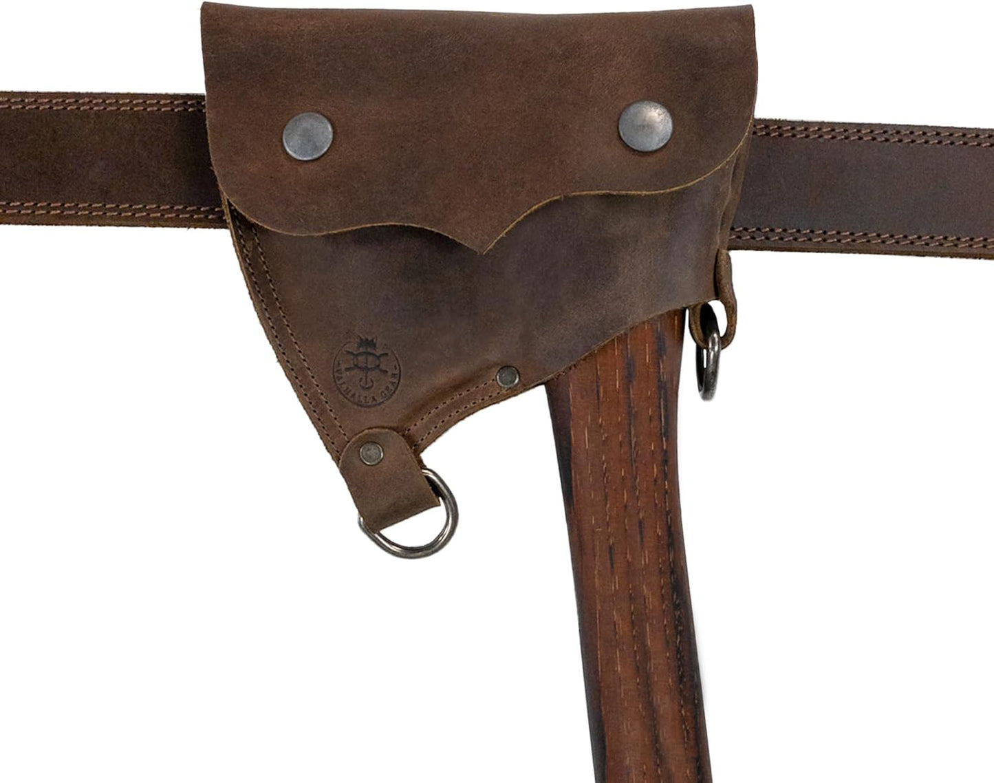 Axe Head Sheath with Shoulder Strap, Convertible Edge Protector, Riveted Carrier for Lumberjacks, Accessory for Tools, Home Improvement, Full Grain Leather, Handmade, Bourbon Brown