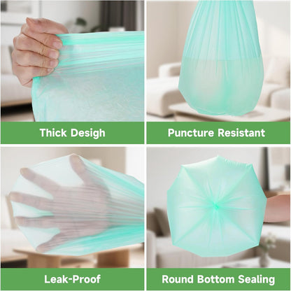 2.6 Gallon Small Trash Bags Bathroom - Green Mini Garbage Bags Biodegradable Compostable 100 Count 10 Liter Unscented Little Waste Basket Kitchen Office Car Tiny Liners Strong Thick Heihaily